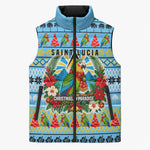 Saint Lucia Christmas In Paradise Sleeveless Puffer Jacket Tropical Parrot Santa Ugly Pattern Graphic Artwork
