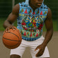 Saint Lucia Christmas In Paradise Sleeveless Zip Hoodie Tropical Parrot Santa Ugly Pattern Graphic Artwork