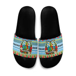 Saint Lucia Christmas In Paradise Slide Sandals Tropical Parrot Santa Ugly Pattern Graphic Artwork