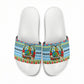 Saint Lucia Christmas In Paradise Slide Sandals Tropical Parrot Santa Ugly Pattern Graphic Artwork