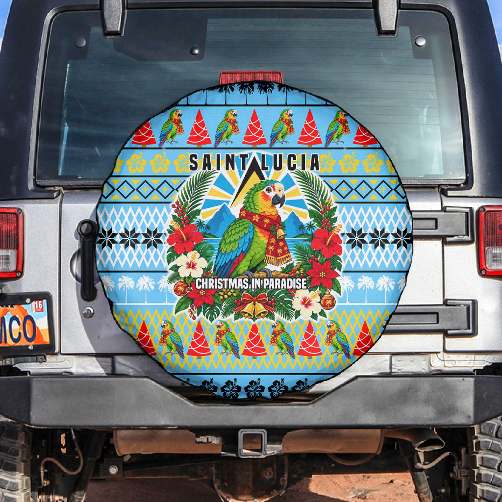 Saint Lucia Christmas In Paradise Spare Tire Cover Tropical Parrot Santa Ugly Pattern Graphic Artwork