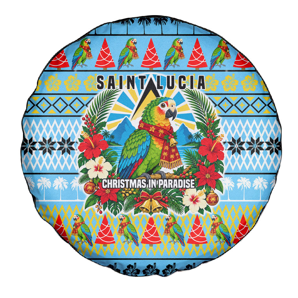 Saint Lucia Christmas In Paradise Spare Tire Cover Tropical Parrot Santa Ugly Pattern Graphic Artwork