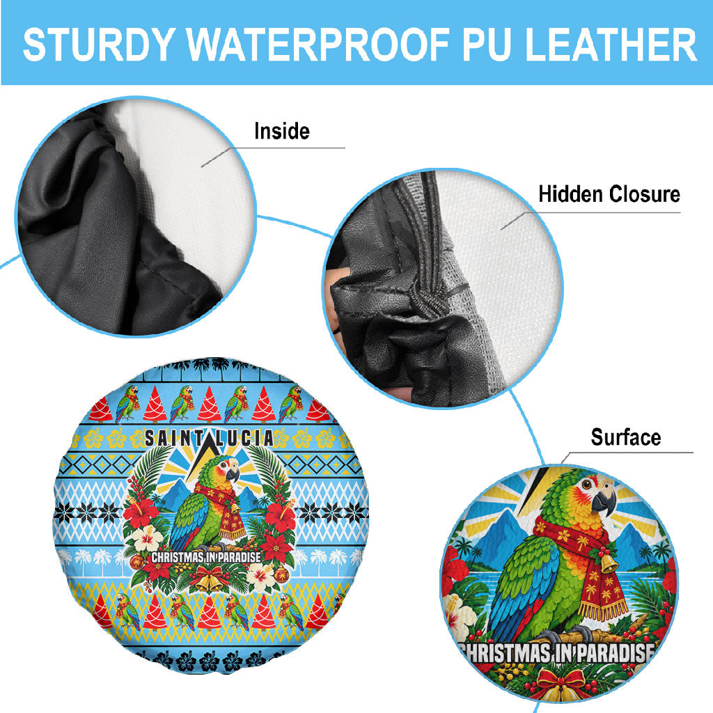 Saint Lucia Christmas In Paradise Spare Tire Cover Tropical Parrot Santa Ugly Pattern Graphic Artwork