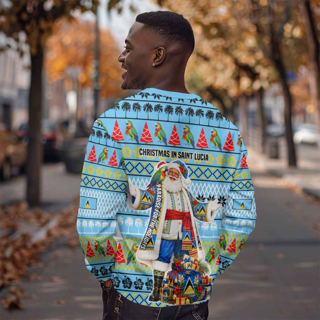 Saint Lucia Christmas In Paradise Sweatshirt Tropical Parrot Santa Ugly Pattern Graphic Artwork