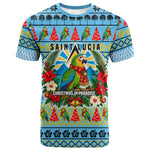 Saint Lucia Christmas In Paradise T shirt Tropical Parrot Santa Ugly Pattern Graphic Artwork