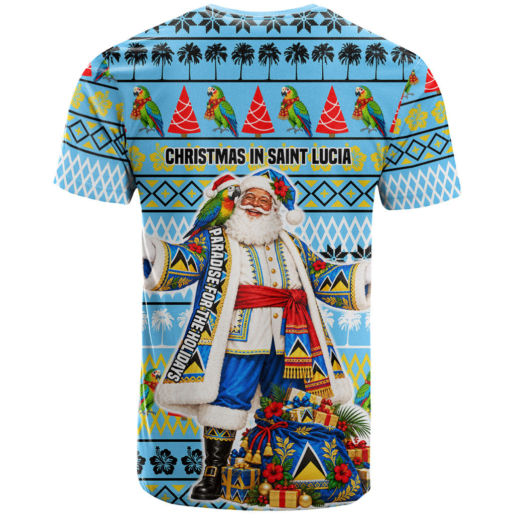 Saint Lucia Christmas In Paradise T shirt Tropical Parrot Santa Ugly Pattern Graphic Artwork