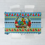 Saint Lucia Christmas In Paradise Tablecloth Tropical Parrot Santa Ugly Pattern Graphic Artwork