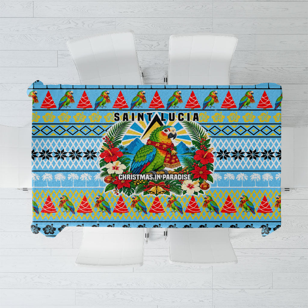 Saint Lucia Christmas In Paradise Tablecloth Tropical Parrot Santa Ugly Pattern Graphic Artwork