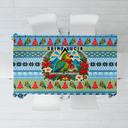 Saint Lucia Christmas In Paradise Tablecloth Tropical Parrot Santa Ugly Pattern Graphic Artwork