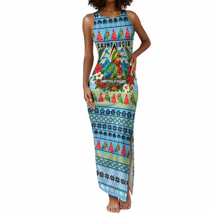 Saint Lucia Christmas In Paradise Tank Maxi Dress Tropical Parrot Santa Ugly Pattern Graphic Artwork