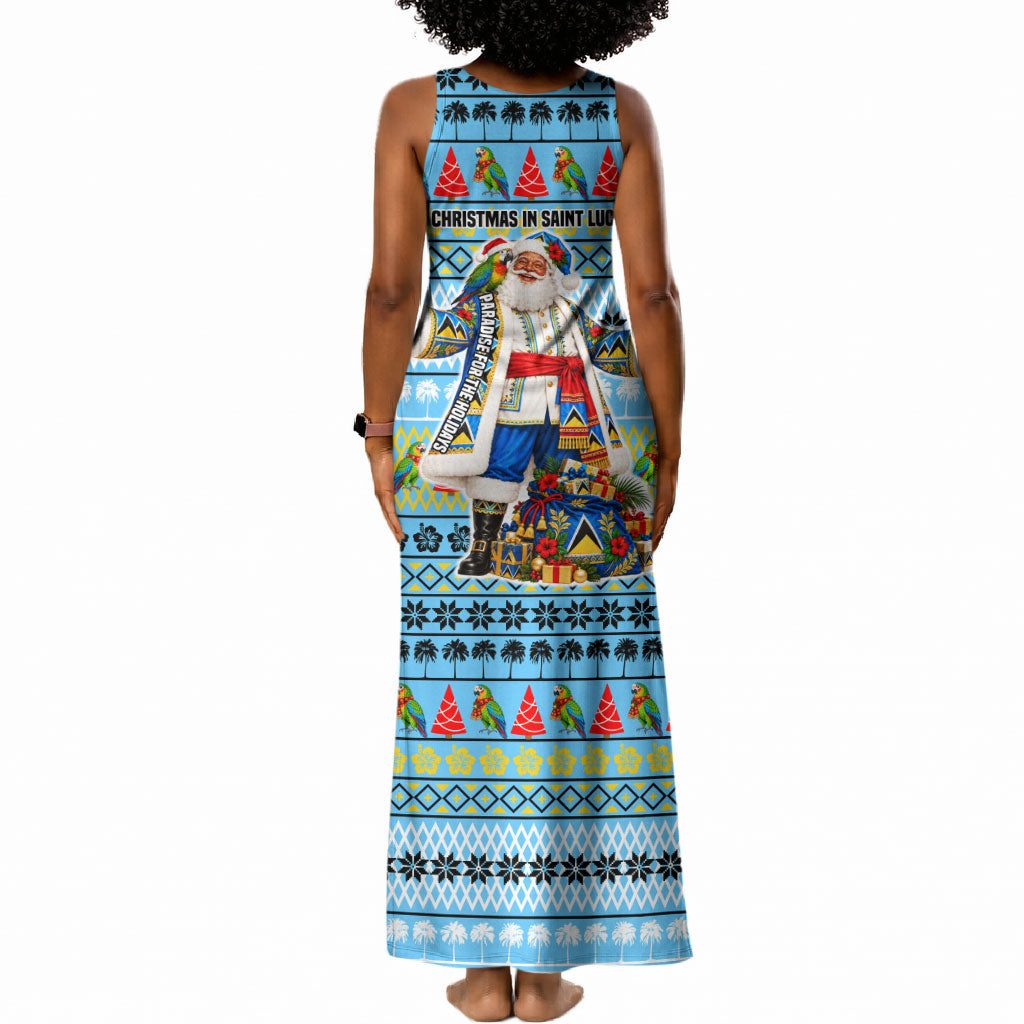 Saint Lucia Christmas In Paradise Tank Maxi Dress Tropical Parrot Santa Ugly Pattern Graphic Artwork