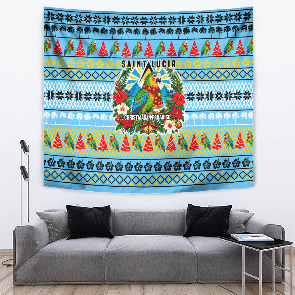 Saint Lucia Christmas In Paradise Tapestry Tropical Parrot Santa Ugly Pattern Graphic Artwork