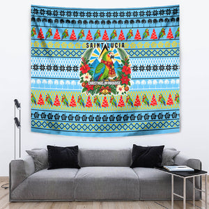 Saint Lucia Christmas In Paradise Tapestry Tropical Parrot Santa Ugly Pattern Graphic Artwork