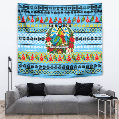 Saint Lucia Christmas In Paradise Tapestry Tropical Parrot Santa Ugly Pattern Graphic Artwork
