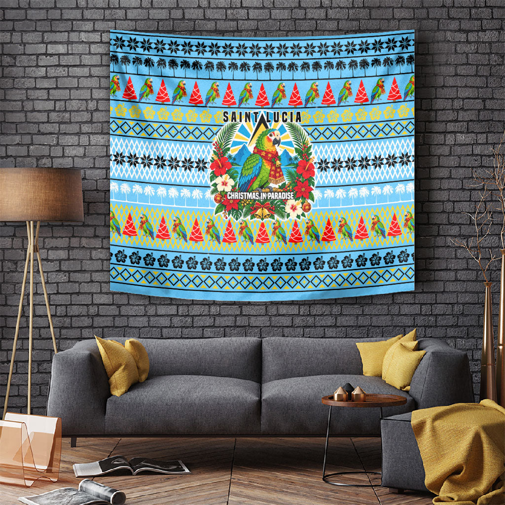 Saint Lucia Christmas In Paradise Tapestry Tropical Parrot Santa Ugly Pattern Graphic Artwork