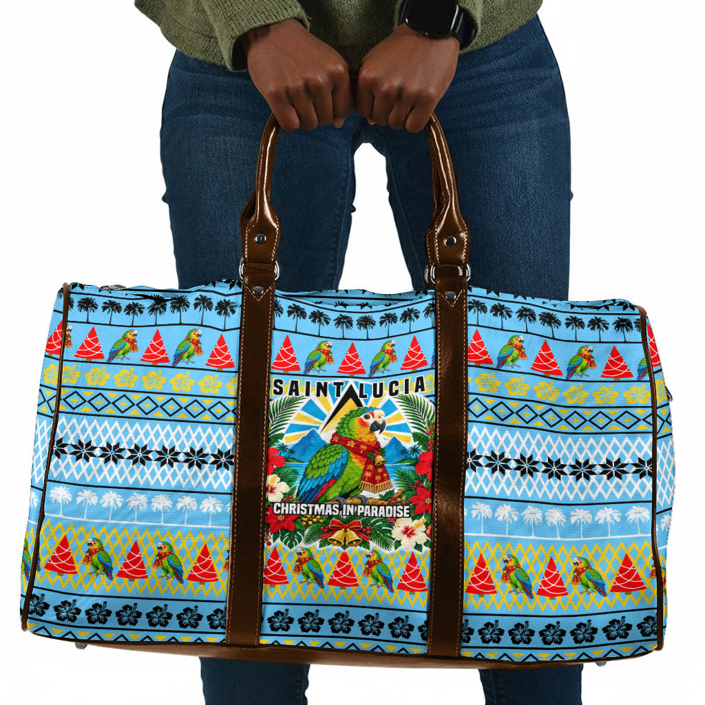 Saint Lucia Christmas In Paradise Travel Bag Tropical Parrot Santa Ugly Pattern Graphic Artwork