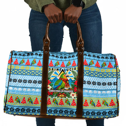 Saint Lucia Christmas In Paradise Travel Bag Tropical Parrot Santa Ugly Pattern Graphic Artwork