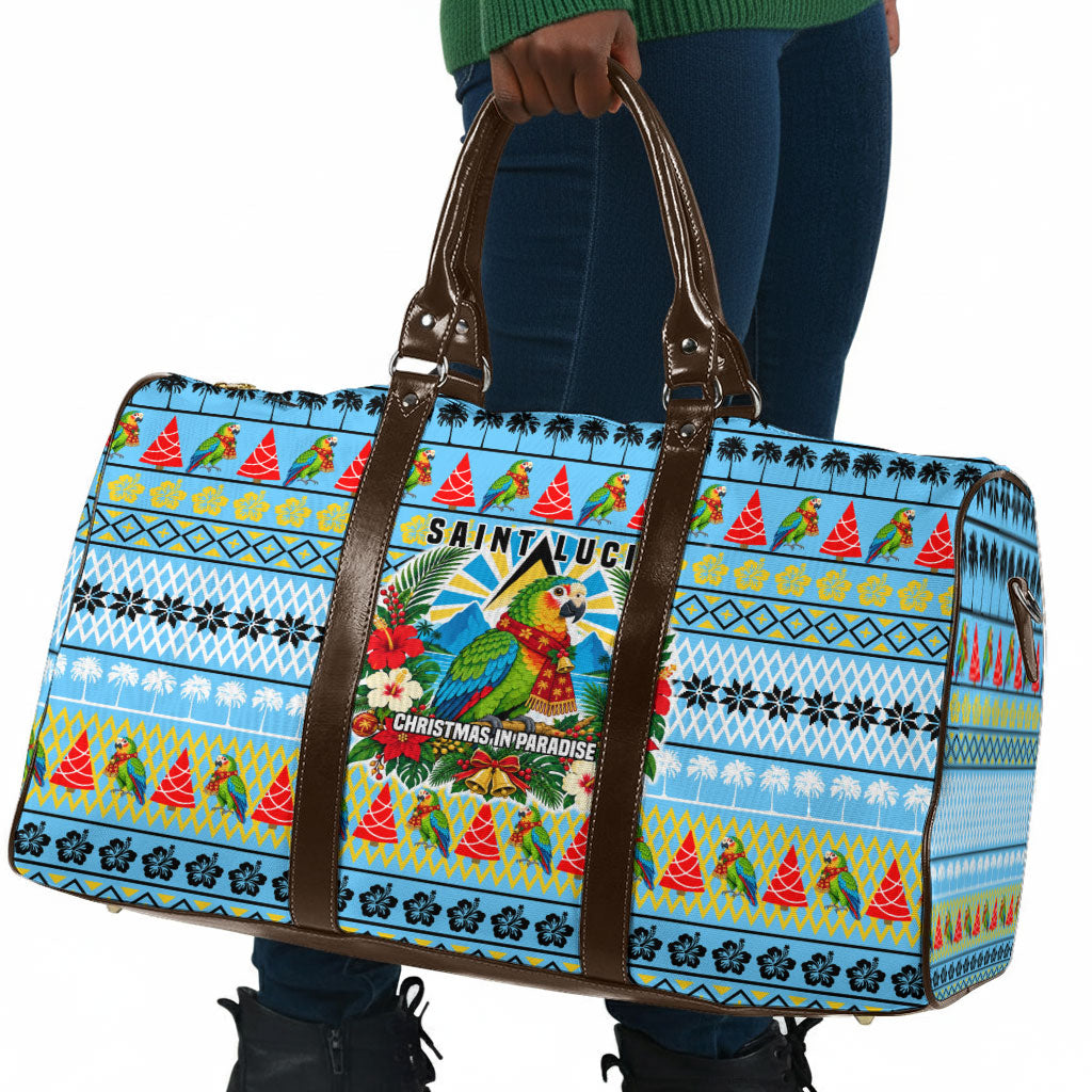 Saint Lucia Christmas In Paradise Travel Bag Tropical Parrot Santa Ugly Pattern Graphic Artwork