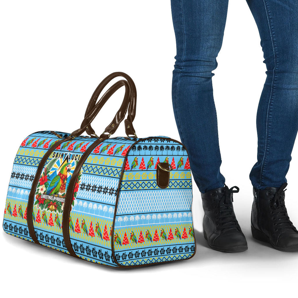 Saint Lucia Christmas In Paradise Travel Bag Tropical Parrot Santa Ugly Pattern Graphic Artwork