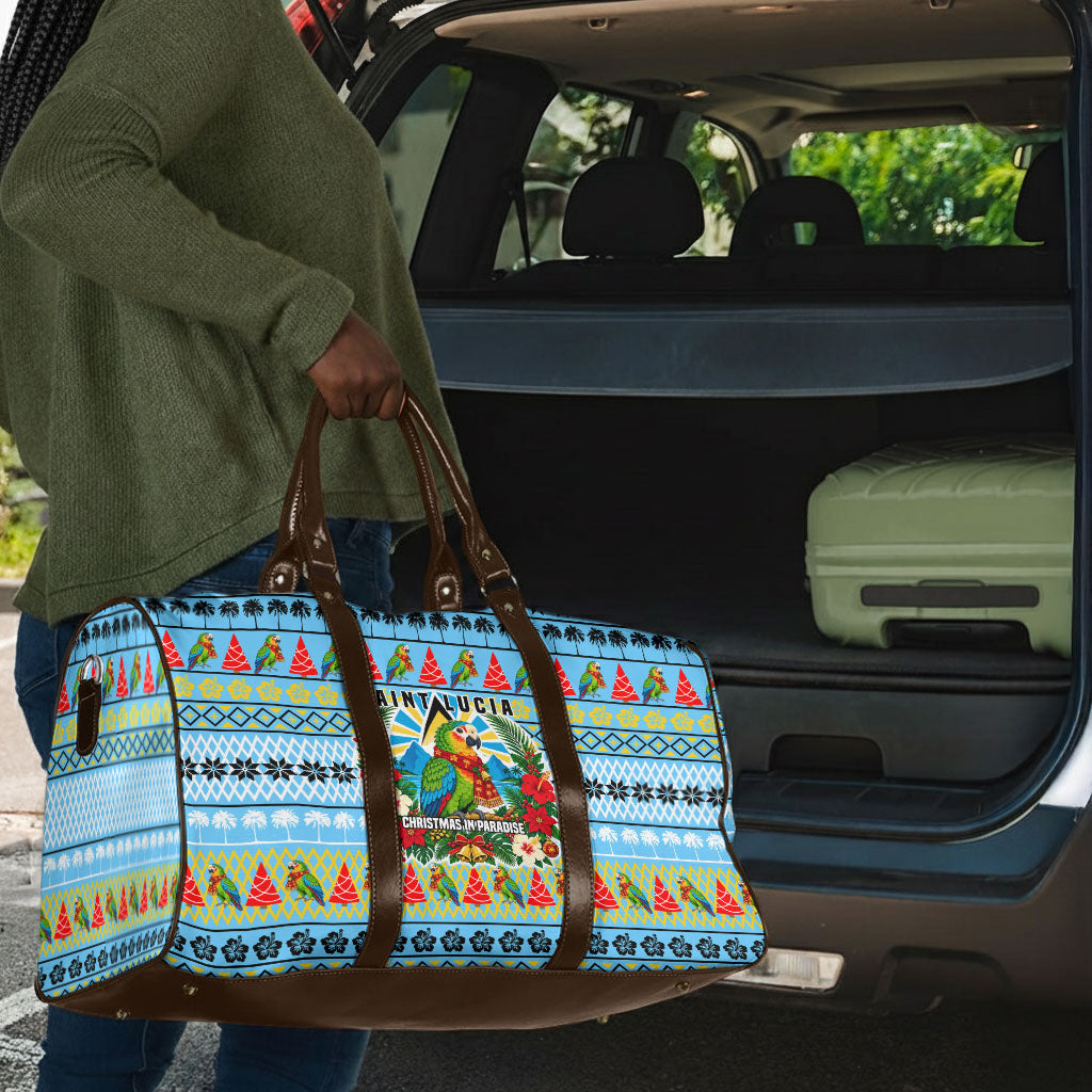 Saint Lucia Christmas In Paradise Travel Bag Tropical Parrot Santa Ugly Pattern Graphic Artwork