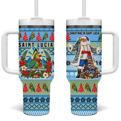 Saint Lucia Christmas In Paradise Tumbler With Handle Tropical Parrot Santa Ugly Pattern Graphic Artwork