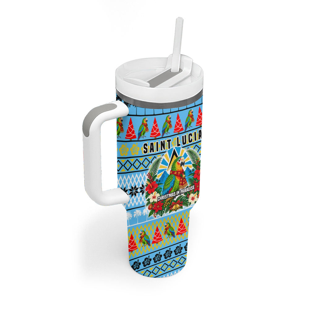 Saint Lucia Christmas In Paradise Tumbler With Handle Tropical Parrot Santa Ugly Pattern Graphic Artwork
