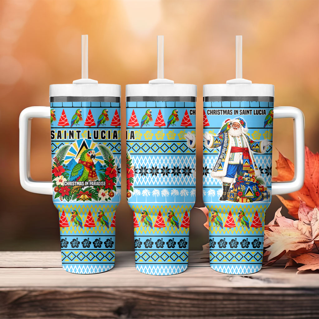Saint Lucia Christmas In Paradise Tumbler With Handle Tropical Parrot Santa Ugly Pattern Graphic Artwork