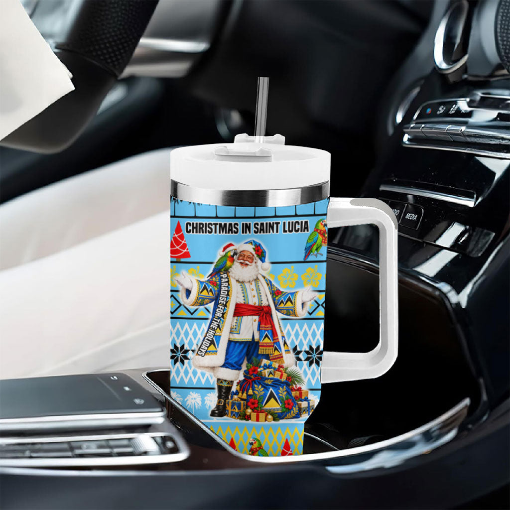 Saint Lucia Christmas In Paradise Tumbler With Handle Tropical Parrot Santa Ugly Pattern Graphic Artwork