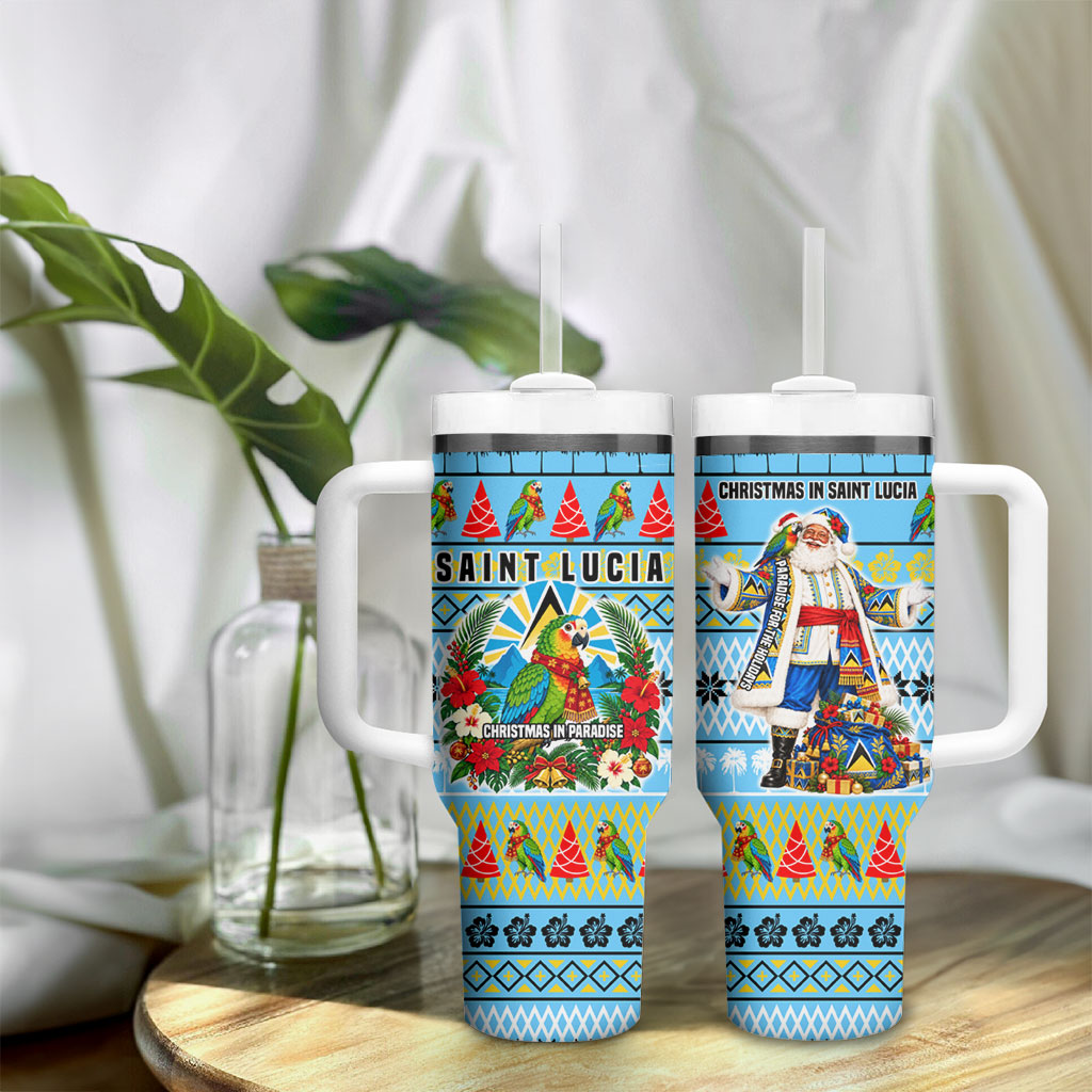 Saint Lucia Christmas In Paradise Tumbler With Handle Tropical Parrot Santa Ugly Pattern Graphic Artwork