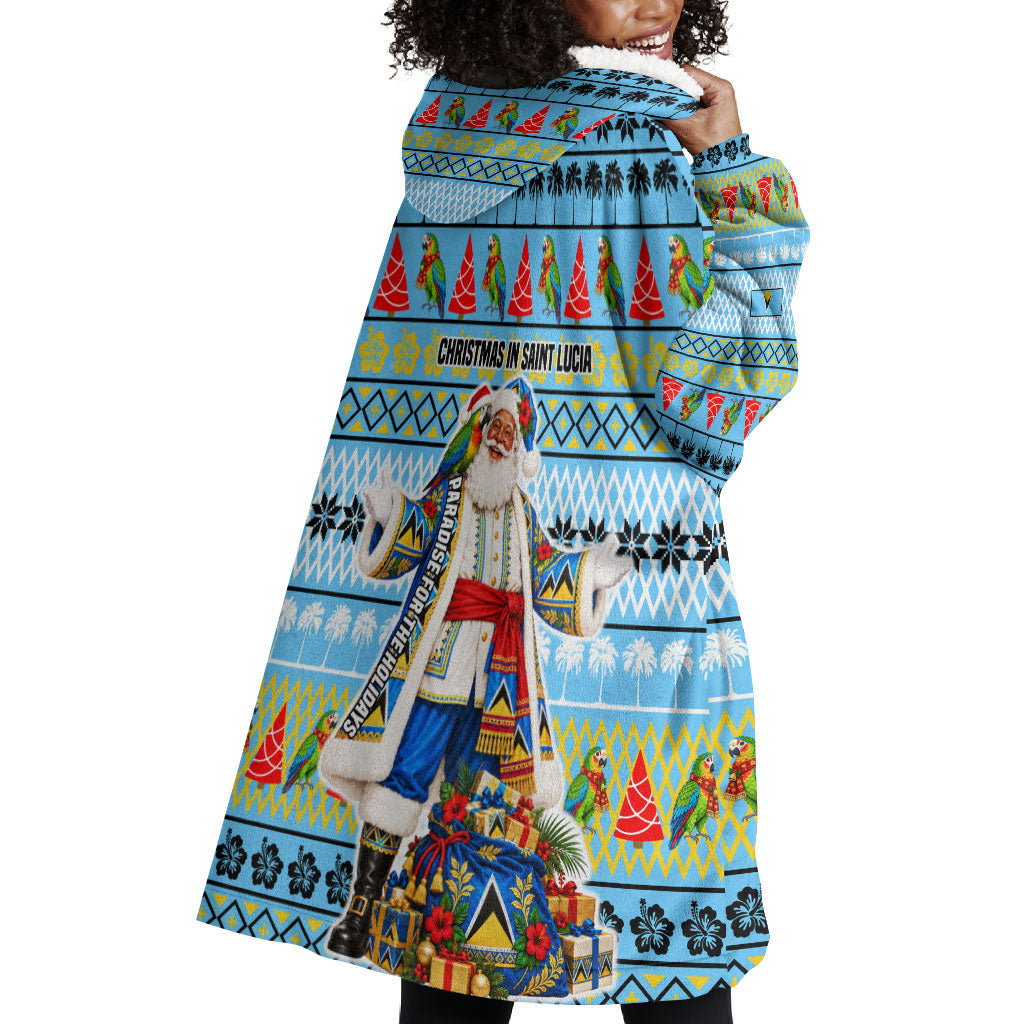 Saint Lucia Christmas In Paradise Wearable Blanket Hoodie Tropical Parrot Santa Ugly Pattern Graphic Artwork