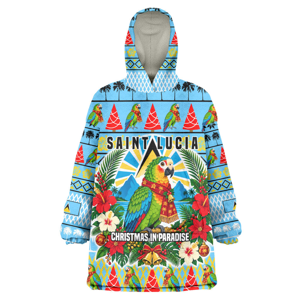 Saint Lucia Christmas In Paradise Wearable Blanket Hoodie Tropical Parrot Santa Ugly Pattern Graphic Artwork