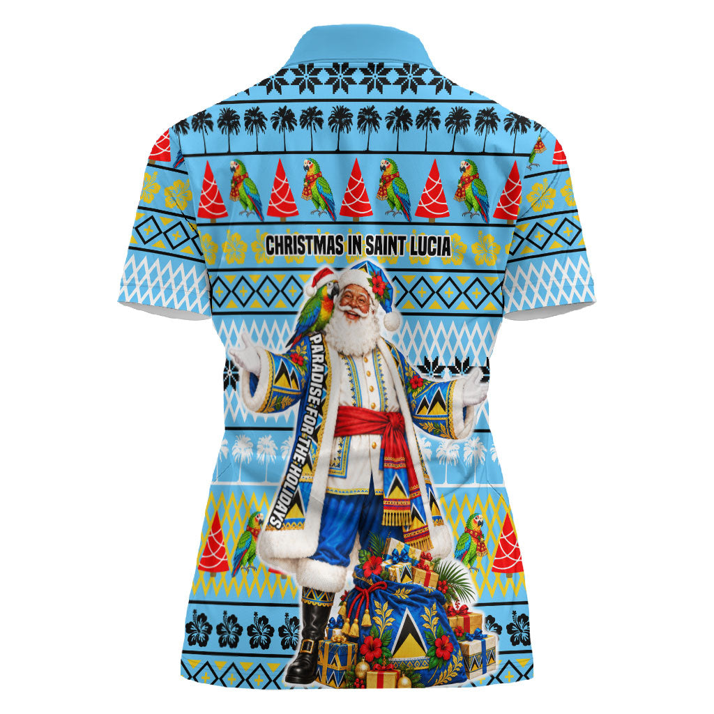 Saint Lucia Christmas In Paradise Women Polo Shirt Tropical Parrot Santa Ugly Pattern Graphic Artwork