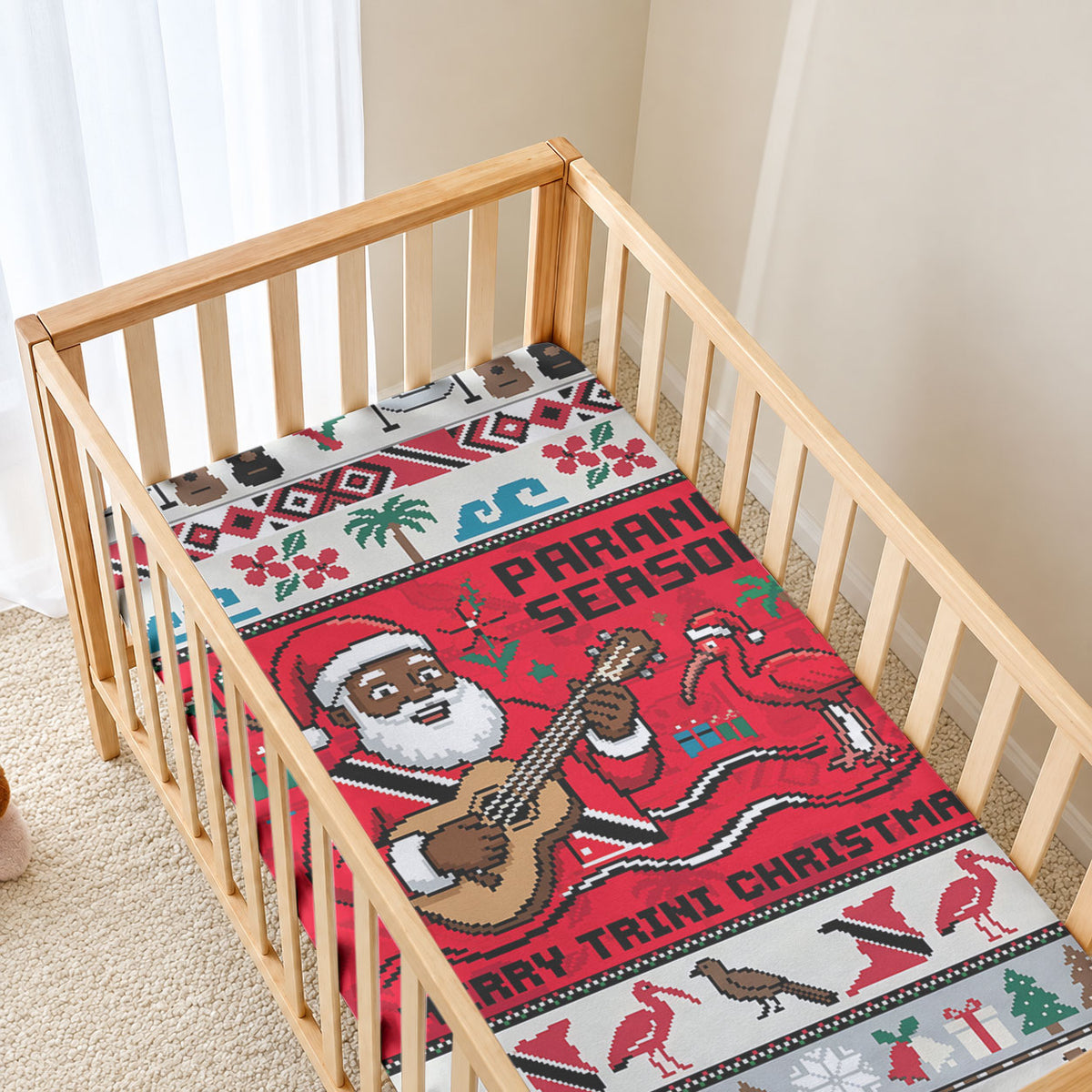 Parang Music Christmas Trinidad And Tobago Baby Bed Cover Scarlet Ibis Santa Merry Trini Christmas