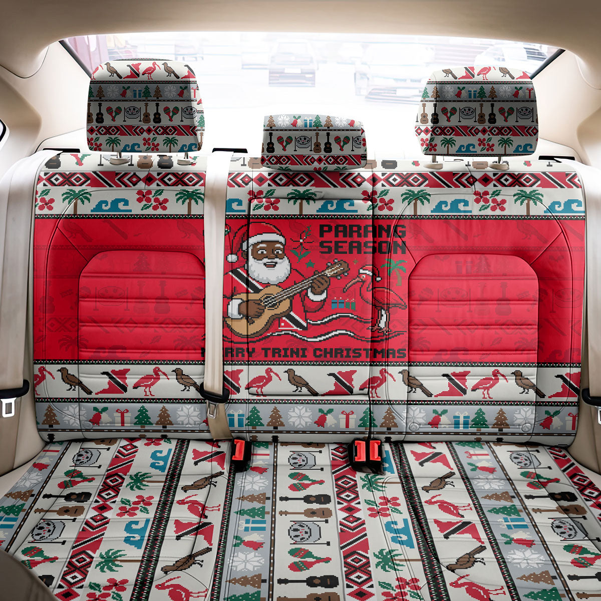 Parang Music Christmas Trinidad And Tobago Back Car Seat Cover Scarlet Ibis Santa Merry Trini Christmas