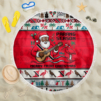 Parang Music Christmas Trinidad And Tobago Beach Blanket Scarlet Ibis Santa Merry Trini Christmas