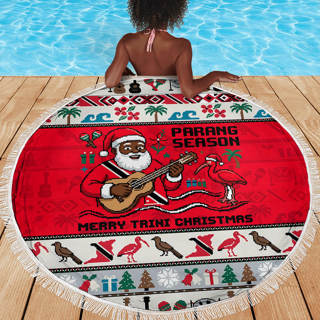 Parang Music Christmas Trinidad And Tobago Beach Blanket Scarlet Ibis Santa Merry Trini Christmas