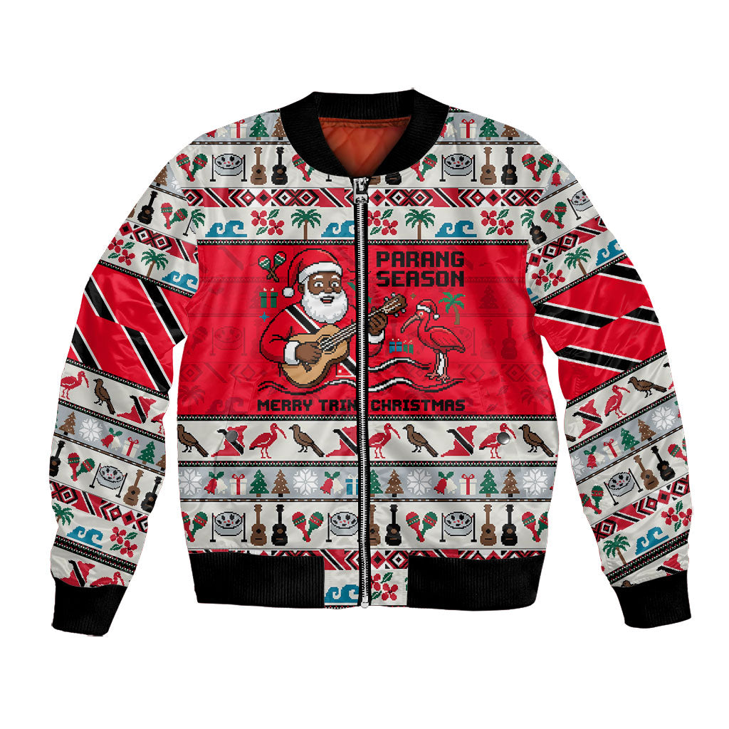 Parang Music Christmas Trinidad And Tobago Bomber Jacket Scarlet Ibis Santa Merry Trini Christmas