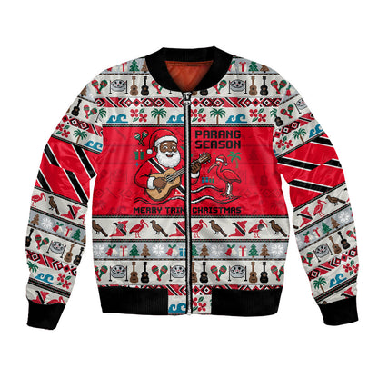 Parang Music Christmas Trinidad And Tobago Bomber Jacket Scarlet Ibis Santa Merry Trini Christmas
