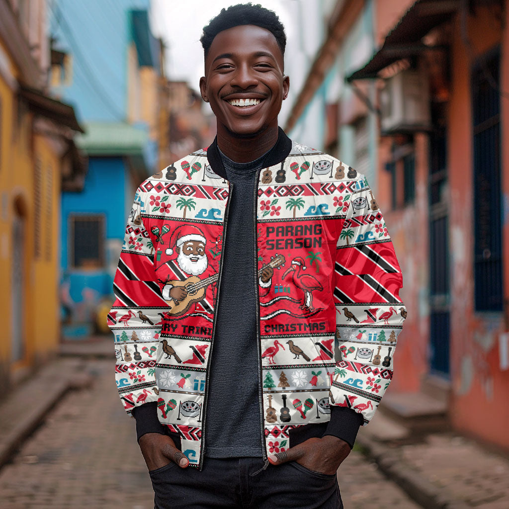Parang Music Christmas Trinidad And Tobago Bomber Jacket Scarlet Ibis Santa Merry Trini Christmas