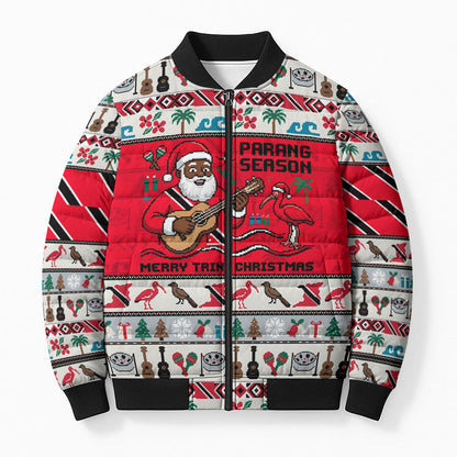 Parang Music Christmas Trinidad And Tobago Bomber Puffer Jacket Scarlet Ibis Santa Merry Trini Christmas