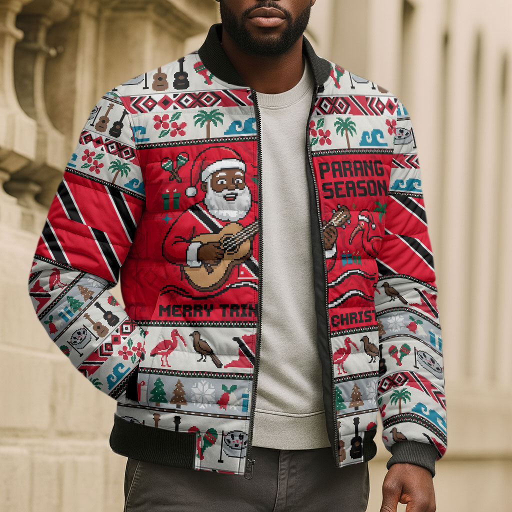 Parang Music Christmas Trinidad And Tobago Bomber Puffer Jacket Scarlet Ibis Santa Merry Trini Christmas