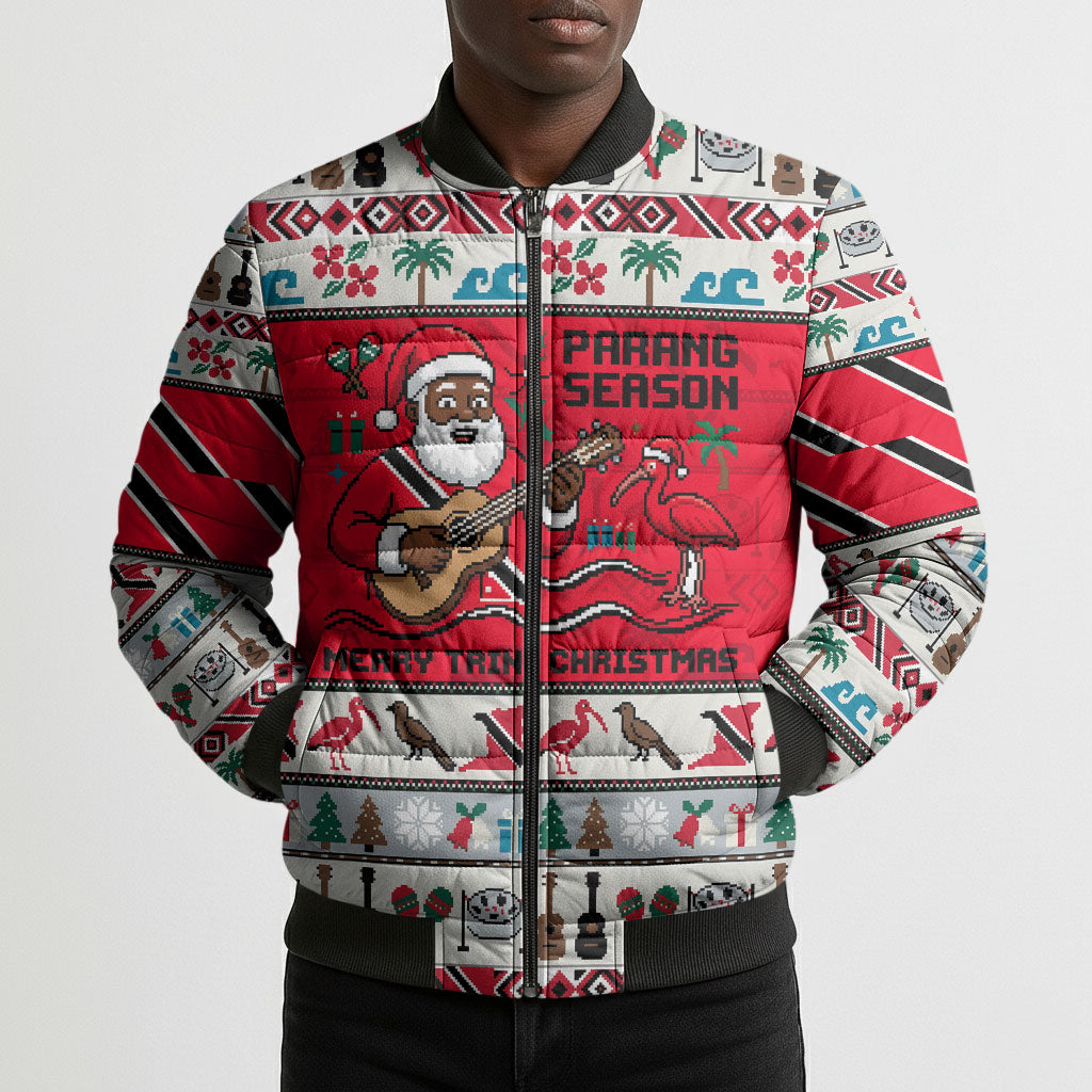 Parang Music Christmas Trinidad And Tobago Bomber Puffer Jacket Scarlet Ibis Santa Merry Trini Christmas