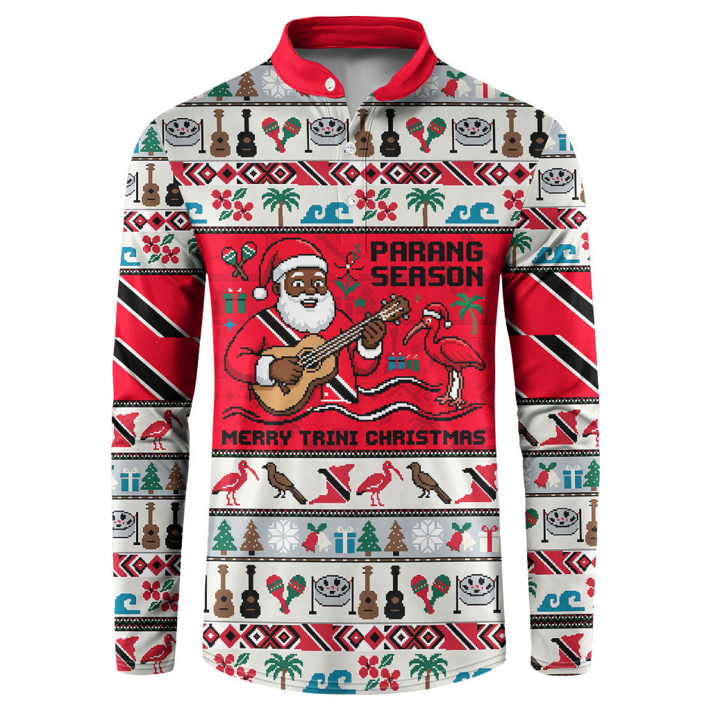 Parang Music Christmas Trinidad And Tobago Button Sweatshirt Scarlet Ibis Santa Merry Trini Christmas