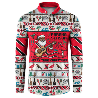 Parang Music Christmas Trinidad And Tobago Button Sweatshirt Scarlet Ibis Santa Merry Trini Christmas