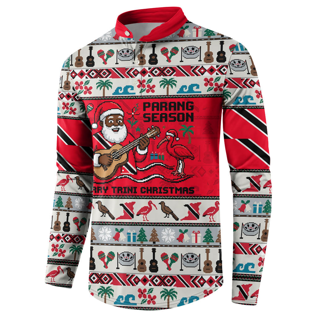 Parang Music Christmas Trinidad And Tobago Button Sweatshirt Scarlet Ibis Santa Merry Trini Christmas
