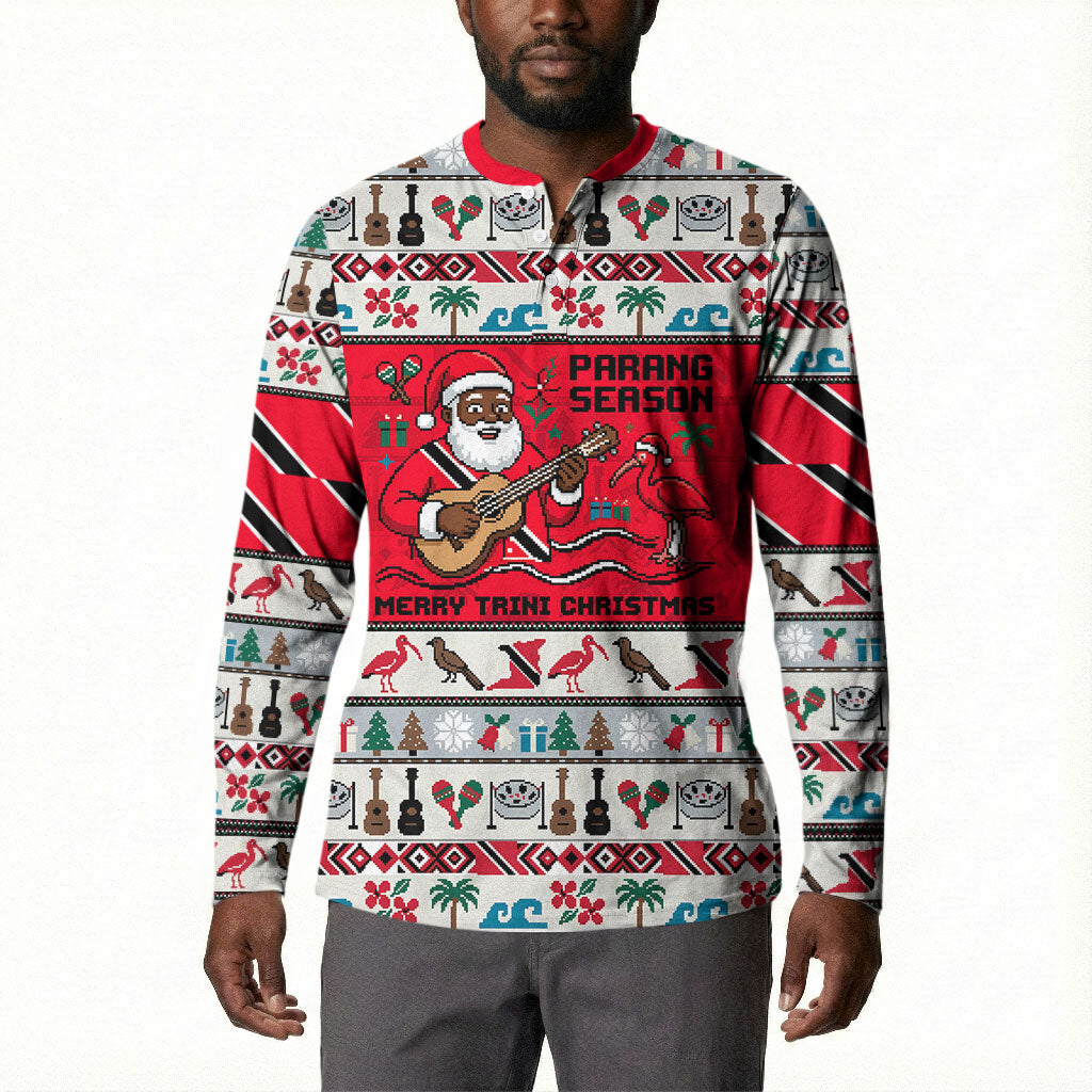Parang Music Christmas Trinidad And Tobago Button Sweatshirt Scarlet Ibis Santa Merry Trini Christmas