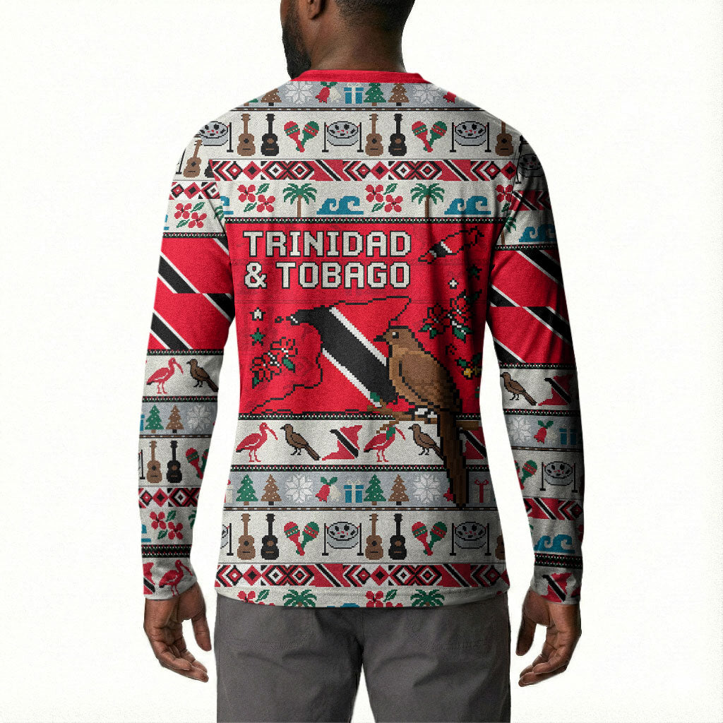Parang Music Christmas Trinidad And Tobago Button Sweatshirt Scarlet Ibis Santa Merry Trini Christmas