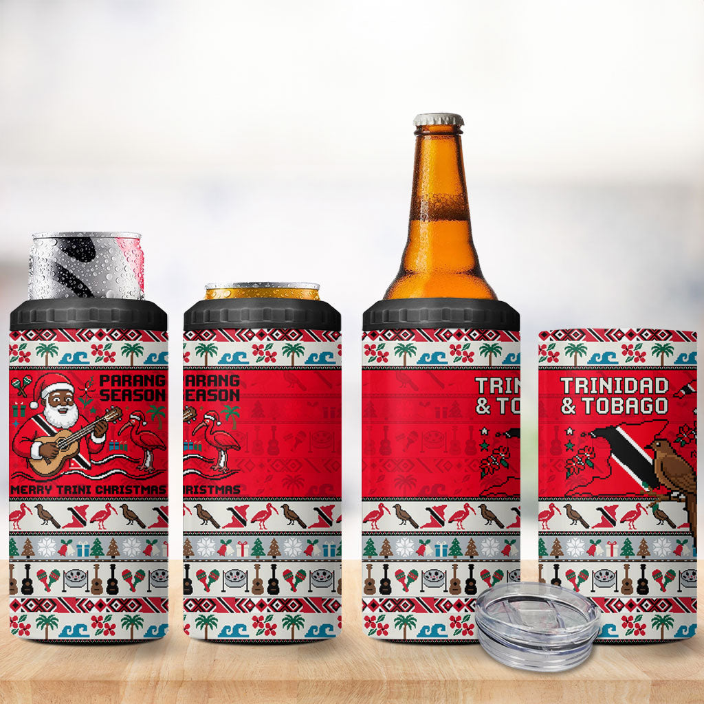Parang Music Christmas Trinidad And Tobago 4 in 1 Can Cooler Tumbler Scarlet Ibis Santa Merry Trini Christmas