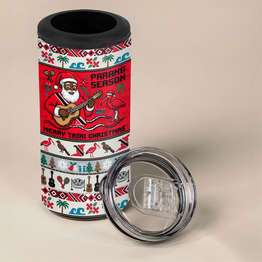 Parang Music Christmas Trinidad And Tobago 4 in 1 Can Cooler Tumbler Scarlet Ibis Santa Merry Trini Christmas