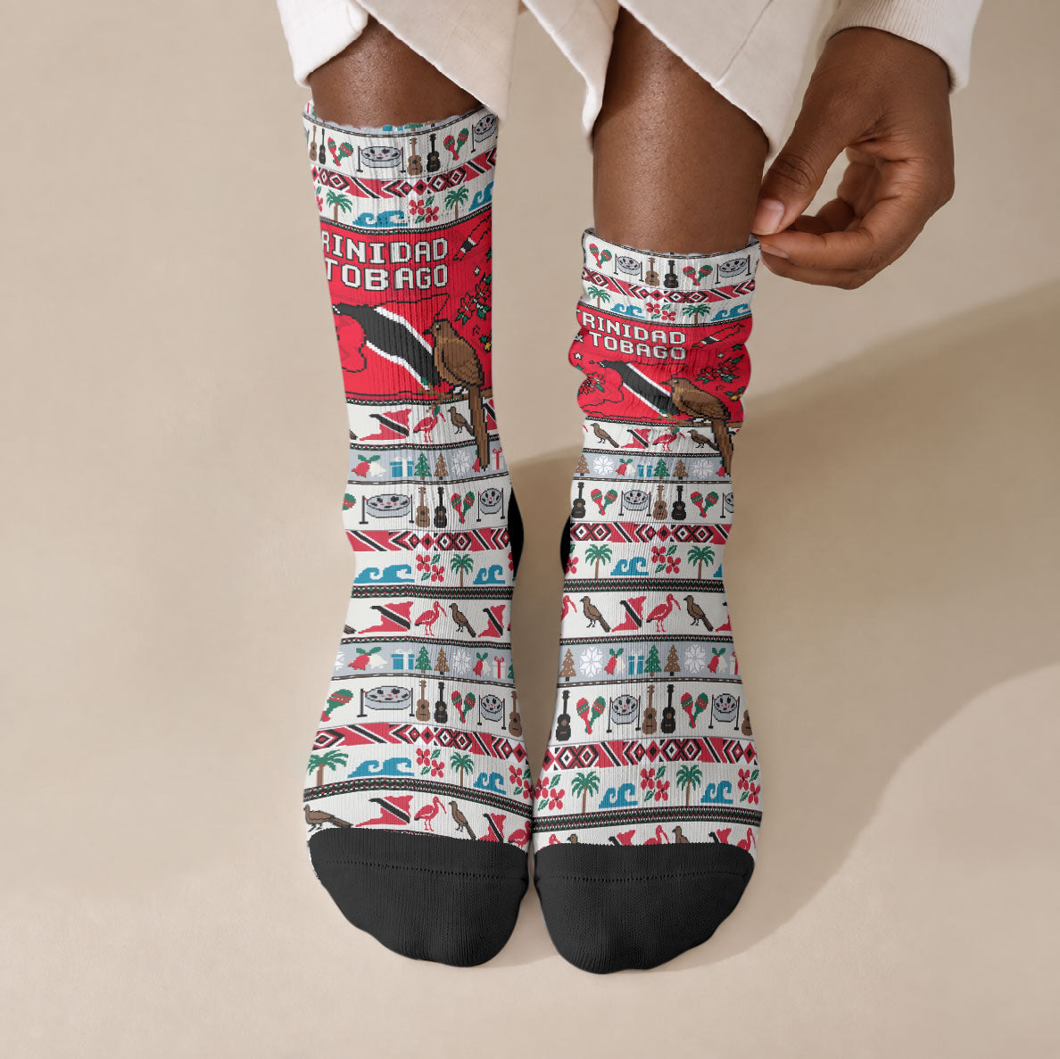 Parang Music Christmas Trinidad And Tobago Crew Socks Scarlet Ibis Santa Merry Trini Christmas